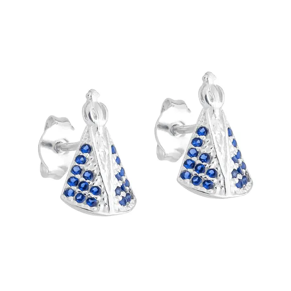 Brinco Religioso Nossa Senhora com Zircônias Azuis em Prata 925